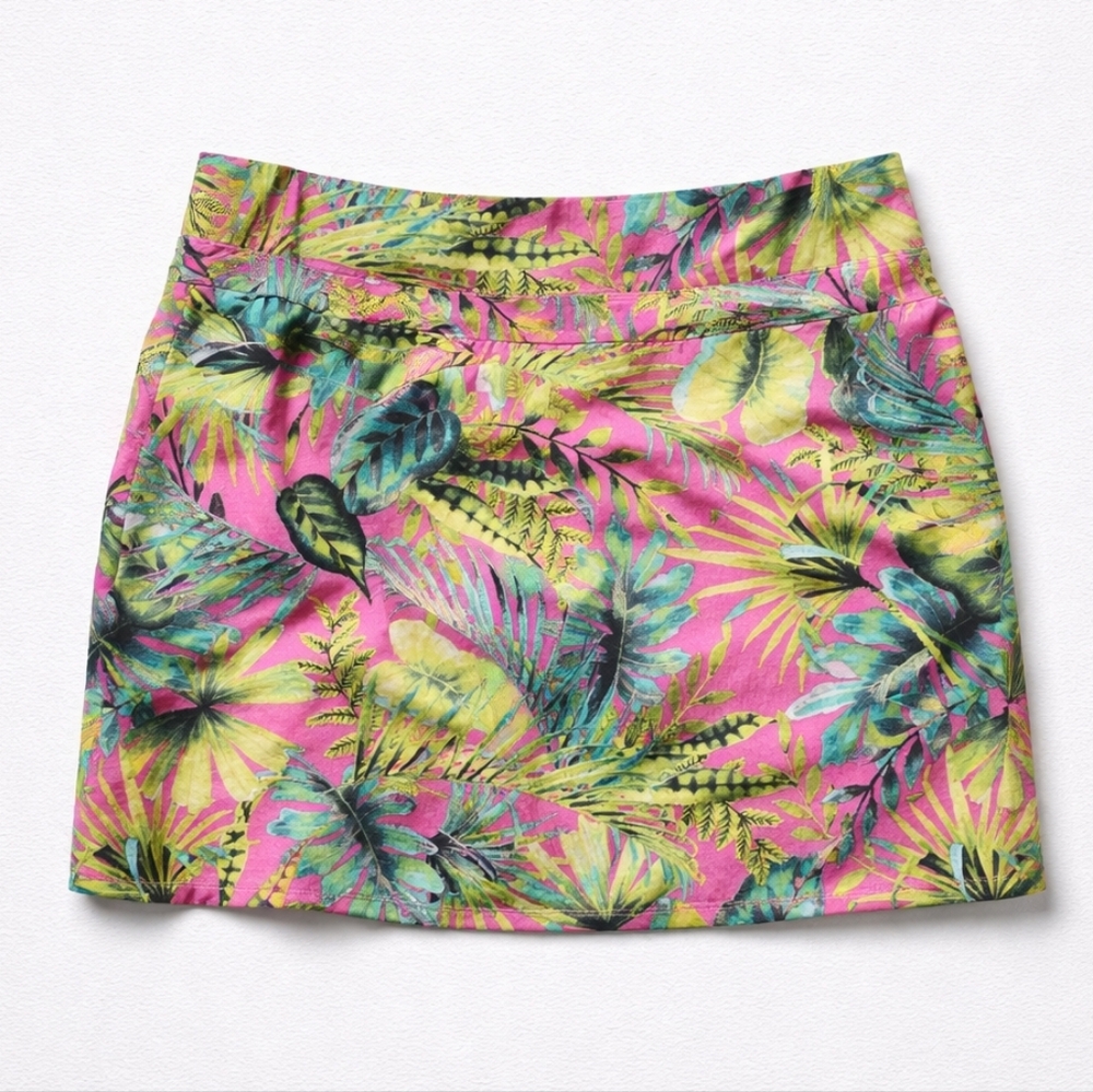 Tommy Bahama M Medium Vibrant Tropical Leaf Skort Pink Green Safari Forest Leafs